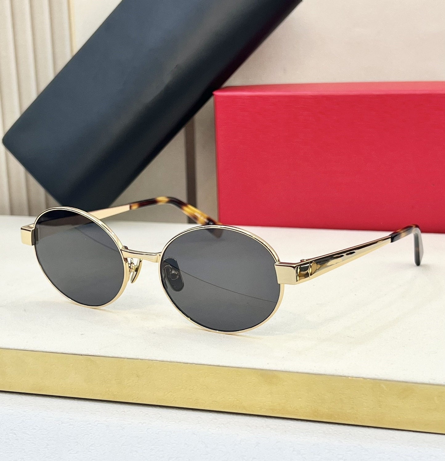 Poplar Forest New Retro Metal Frame Sunglasses Men's Light Luxury Fashion Versatile Oval Frame Sunglasses Women's UV Protection