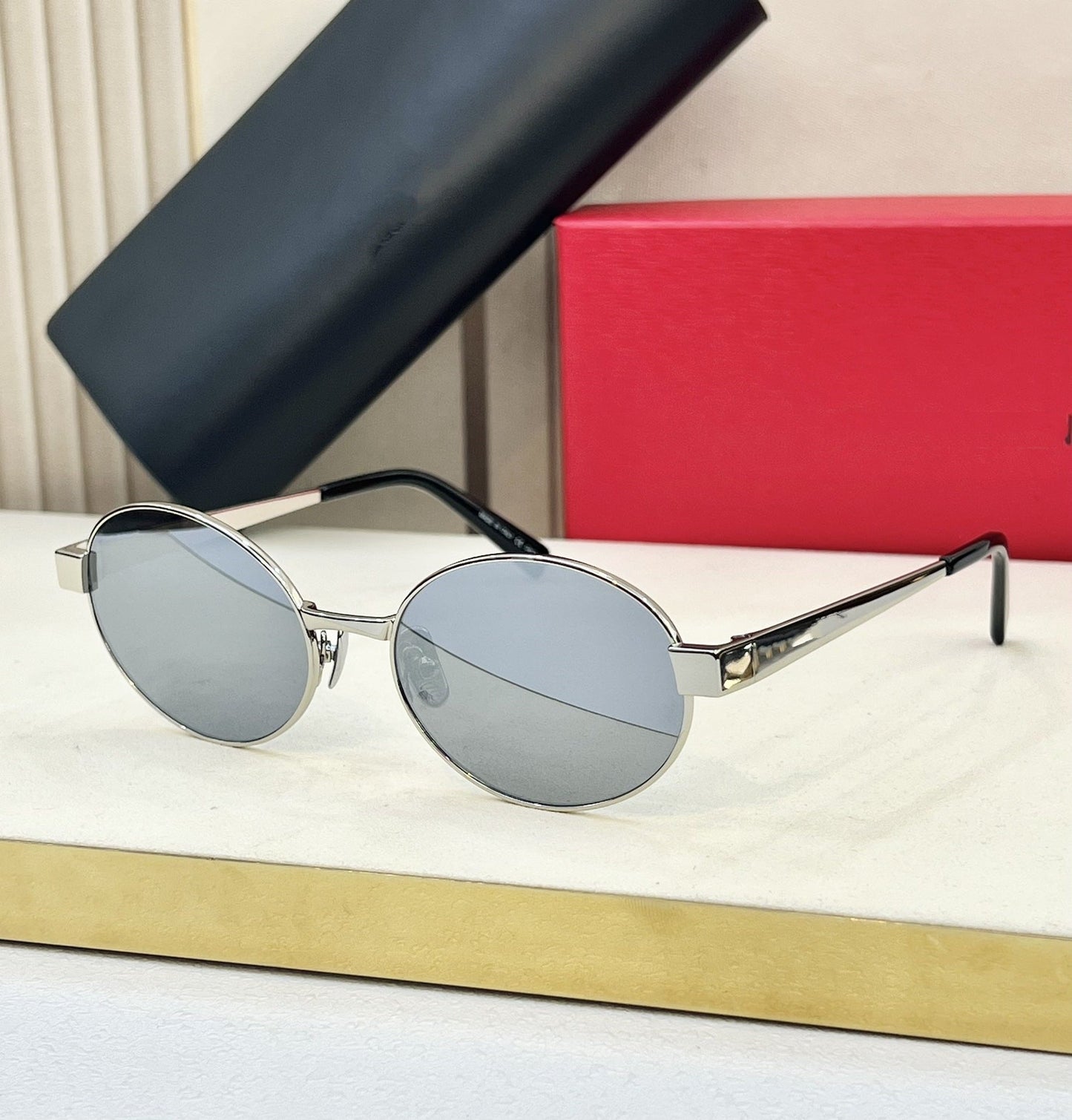 Poplar Forest New Retro Metal Frame Sunglasses Men's Light Luxury Fashion Versatile Oval Frame Sunglasses Women's UV Protection