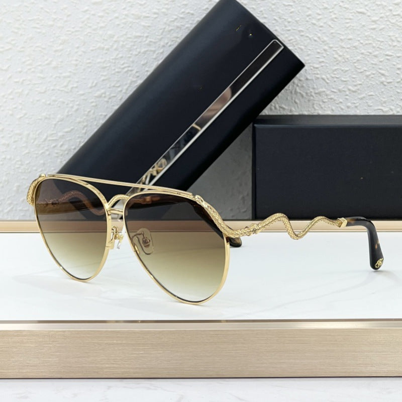 Cross-border European and American New Fashionable Versatile Metal Sunglasses Men's Driving UV Protection Sunglasses Women's High Sense