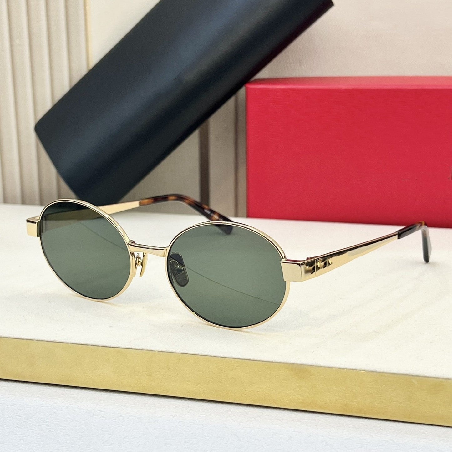 Poplar Forest New Retro Metal Frame Sunglasses Men's Light Luxury Fashion Versatile Oval Frame Sunglasses Women's UV Protection