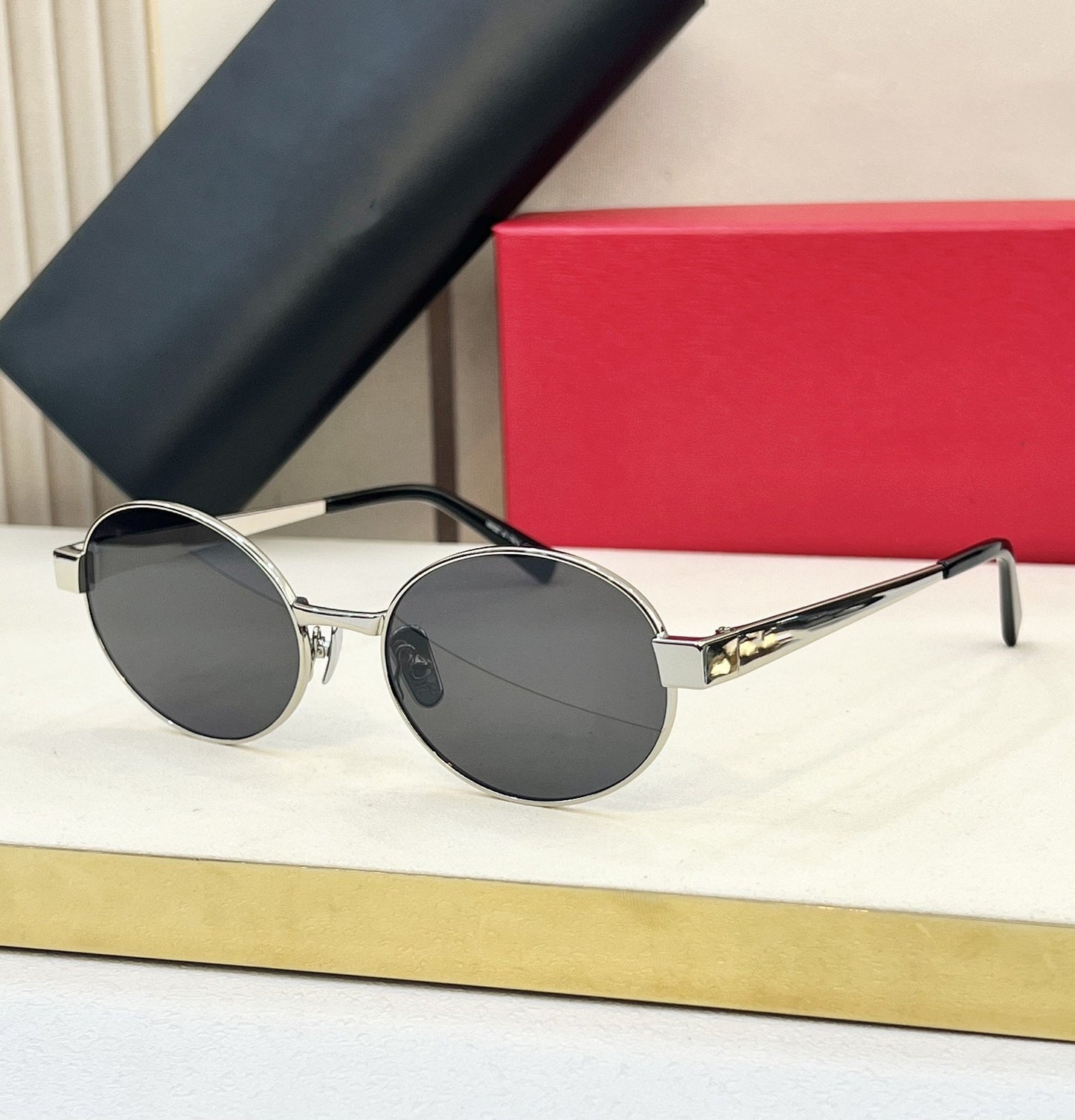 Poplar Forest New Retro Metal Frame Sunglasses Men's Light Luxury Fashion Versatile Oval Frame Sunglasses Women's UV Protection