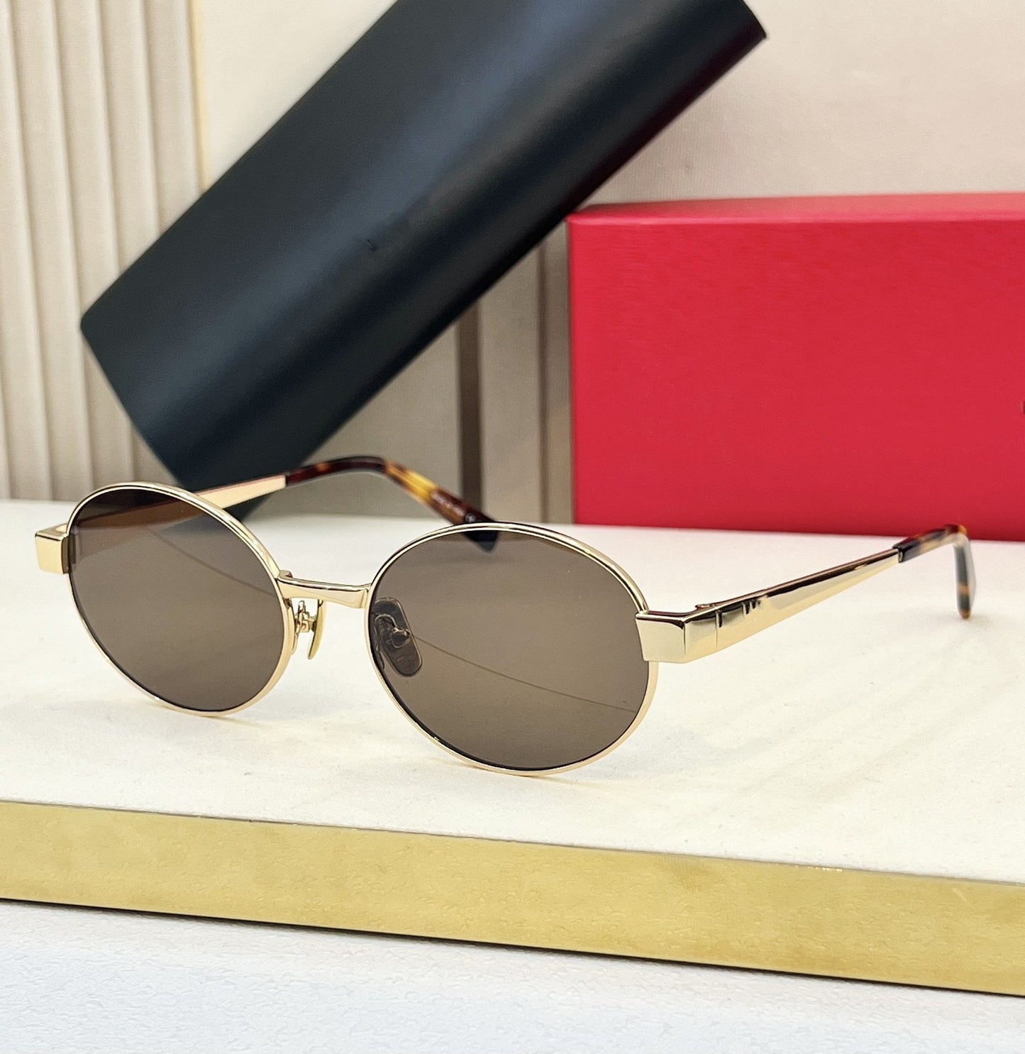 Poplar Forest New Retro Metal Frame Sunglasses Men's Light Luxury Fashion Versatile Oval Frame Sunglasses Women's UV Protection