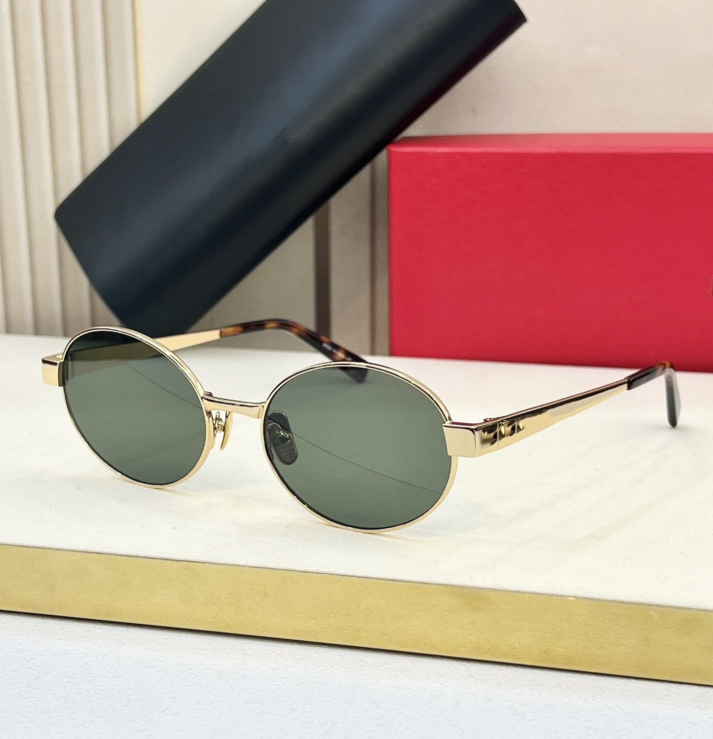 Poplar Forest New Retro Metal Frame Sunglasses Men's Light Luxury Fashion Versatile Oval Frame Sunglasses Women's UV Protection