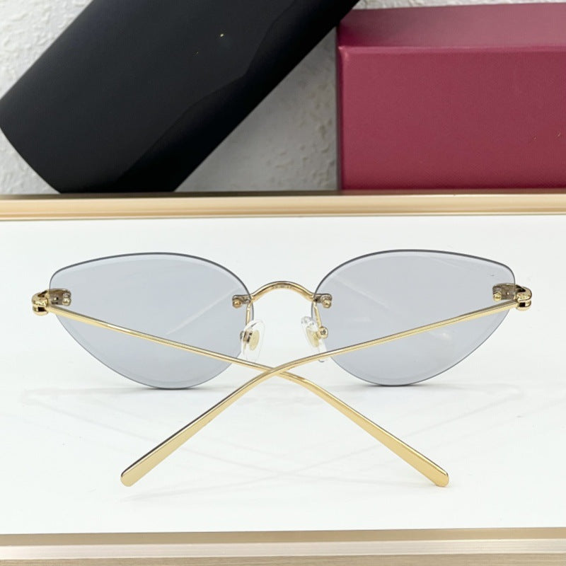 Cross-border European and American CAR Frameless Cat Eye Sunglasses Fashion Color-changing Glasses High Version Big-name Sunglasses Women's UV Protection