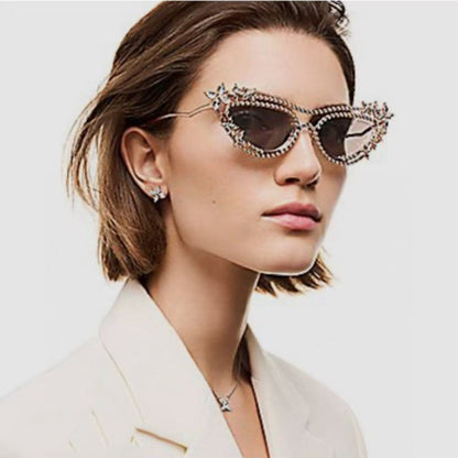 Cross-border European and American Heavy Industry Luxury Diamond-encrusted Sunglasses Women's Glasses Trendy Fashion Personalized Cat Eye Sunglasses UV Protection