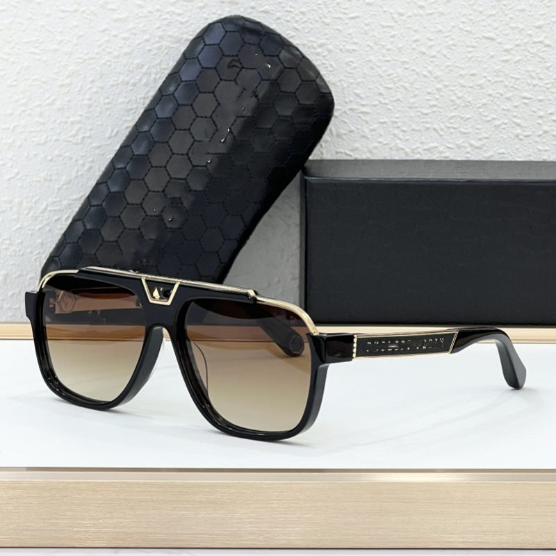 Cross-border European and American PP Fashion Sunglasses Men's Advanced Pilot Sunglasses Large Frame Plate Glasses Women's UV Protection