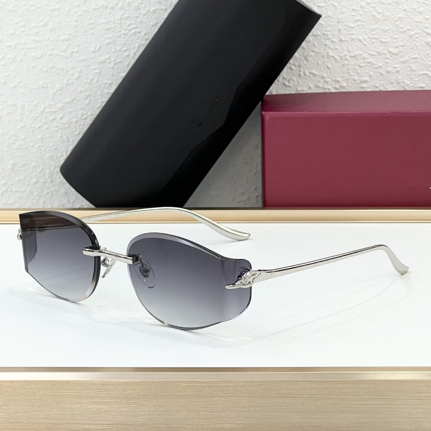 Cross-border Car Metal Frameless Sunglasses Men's High Sense Fashion Personality Curved Sunglasses Women's Big Brand UV Protection