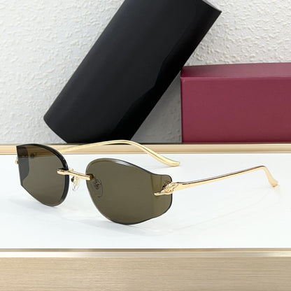 Cross-border Car Metal Frameless Sunglasses Men's High Sense Fashion Personality Curved Sunglasses Women's Big Brand UV Protection