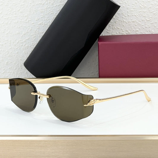 Cross-border Car Metal Frameless Sunglasses Men's High Sense Fashion Personality Curved Sunglasses Women's Big Brand UV Protection