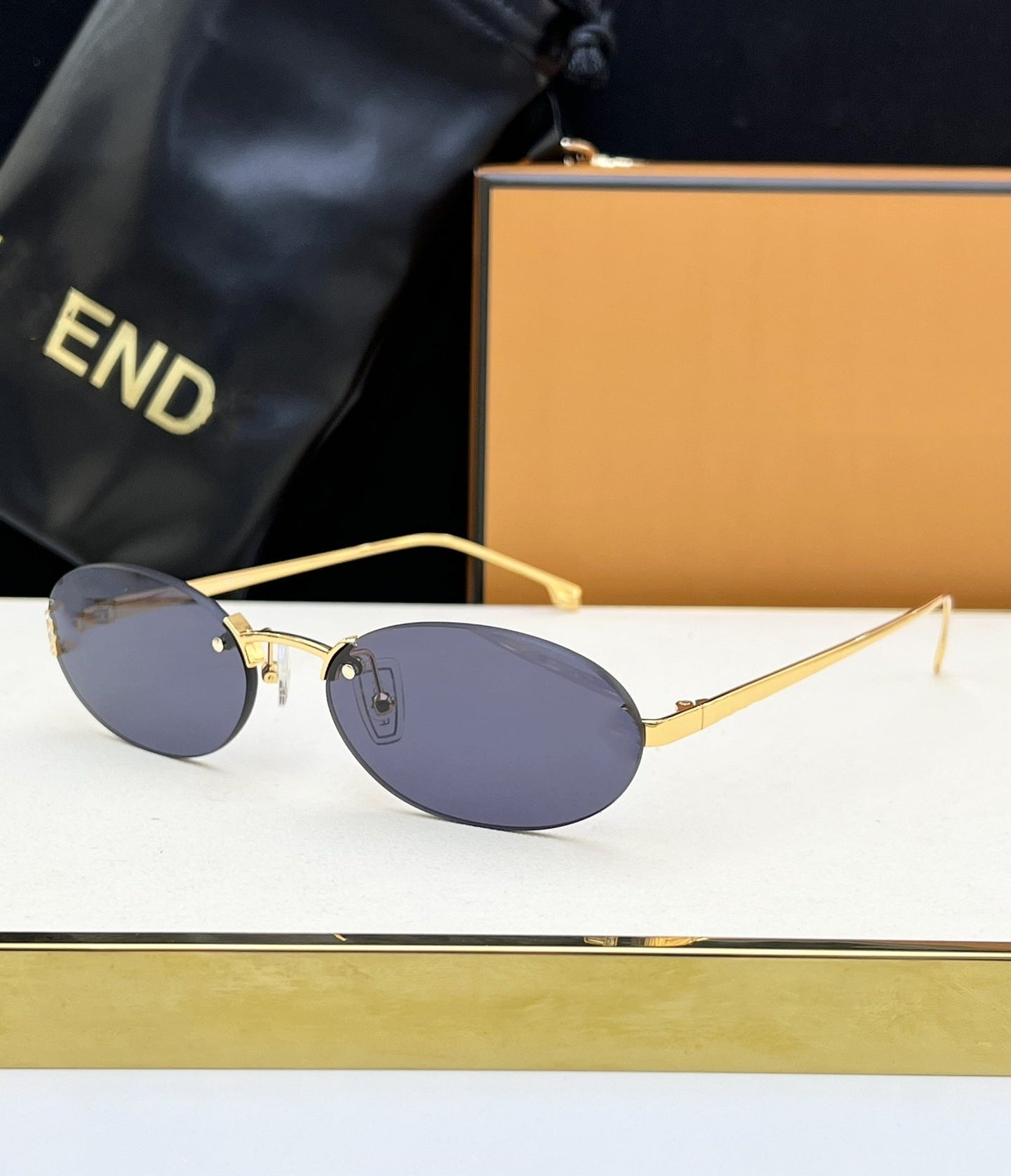 Cross-border FEN Fashion Frameless Sunglasses Women's High-end Ins Wind Big-name Sunglasses Men's High-end Version UV Protection