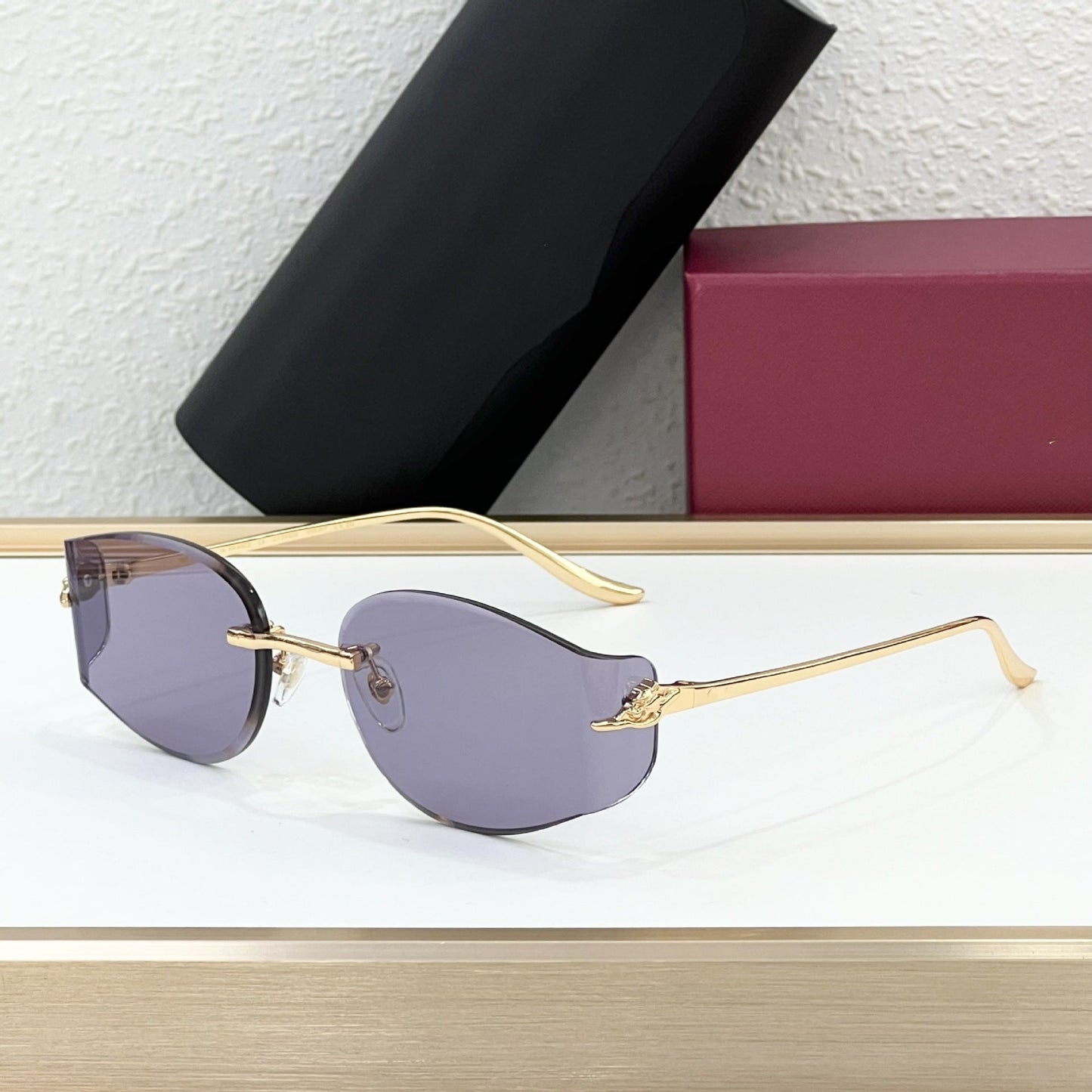 Cross-border Car Metal Frameless Sunglasses Men's High Sense Fashion Personality Curved Sunglasses Women's Big Brand UV Protection