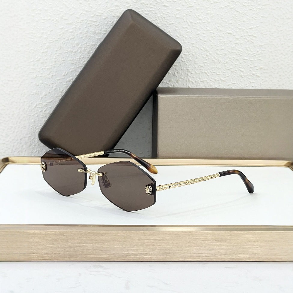 Cross-border Fashion Light Luxury Metal Snake Frameless Polygon B Home Vacation Trendy Men and Women Sunglasses Outdoor BV500156U