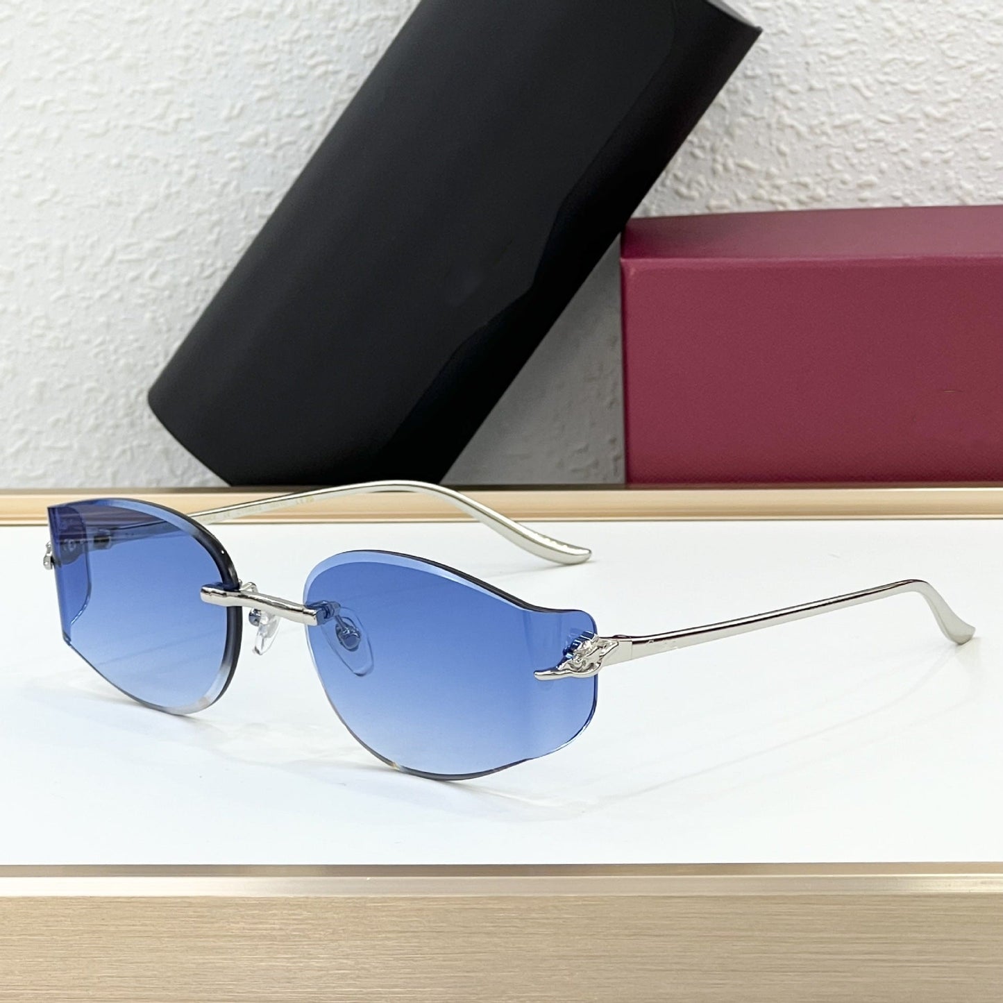 Cross-border Car Metal Frameless Sunglasses Men's High Sense Fashion Personality Curved Sunglasses Women's Big Brand UV Protection