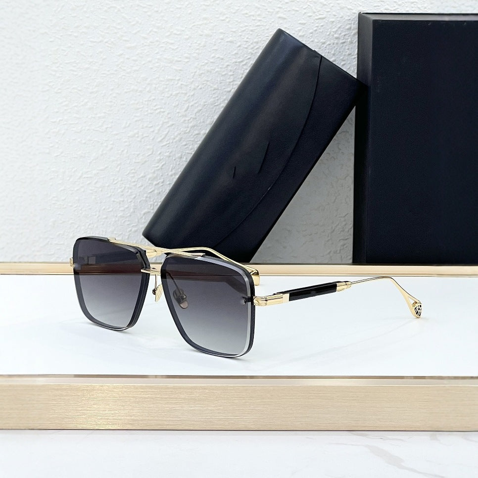 Cross-border New Personalized Metal Sunglasses UV-proof Sunglasses Men's Fashion Advanced Sense of Gradual Change Lenses Trend Women