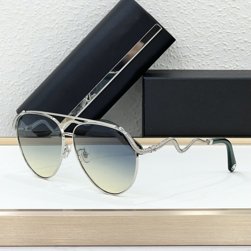 Cross-border European and American New Fashionable Versatile Metal Sunglasses Men's Driving UV Protection Sunglasses Women's High Sense