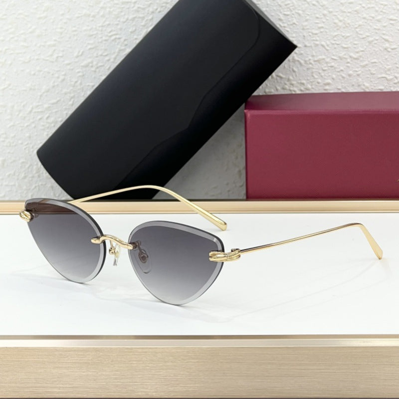 Cross-border European and American CAR Frameless Cat Eye Sunglasses Fashion Color-changing Glasses High Version Big-name Sunglasses Women's UV Protection
