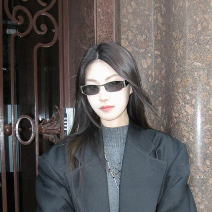 Cross-border Poplar Forest Sunglasses Light Luxury Metal Narrow Frame Glasses Women's Anti-ultraviolet Xiaohongshu Hot-selling Big-name Sunglasses