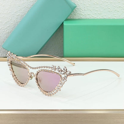 Cross-border European and American Heavy Industry Luxury Diamond-encrusted Sunglasses Women's Glasses Trendy Fashion Personalized Cat Eye Sunglasses UV Protection