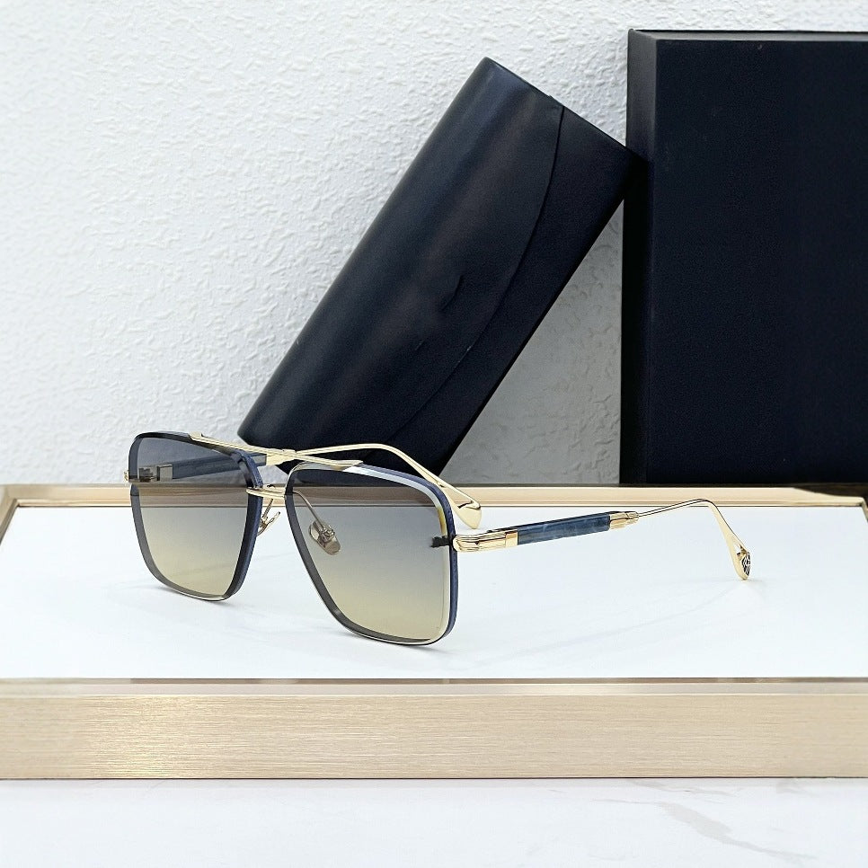 Cross-border New Personalized Metal Sunglasses UV-proof Sunglasses Men's Fashion Advanced Sense of Gradual Change Lenses Trend Women