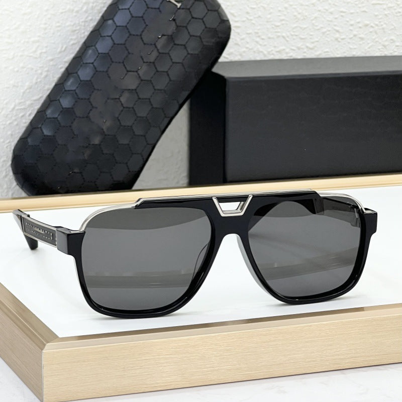 Cross-border European and American PP Fashion Sunglasses Men's Advanced Pilot Sunglasses Large Frame Plate Glasses Women's UV Protection