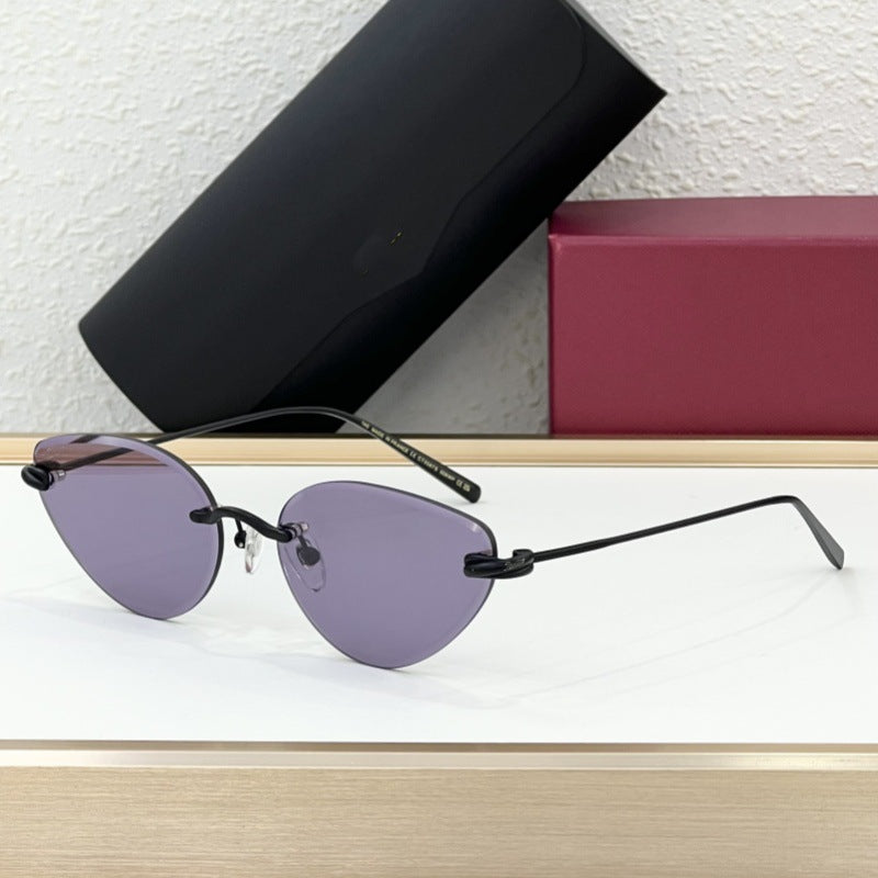 Cross-border European and American CAR Frameless Cat Eye Sunglasses Fashion Color-changing Glasses High Version Big-name Sunglasses Women's UV Protection