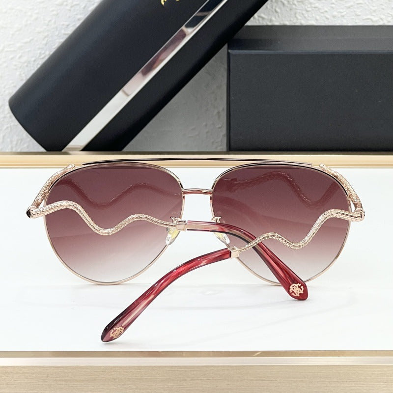 Cross-border European and American New Fashionable Versatile Metal Sunglasses Men's Driving UV Protection Sunglasses Women's High Sense