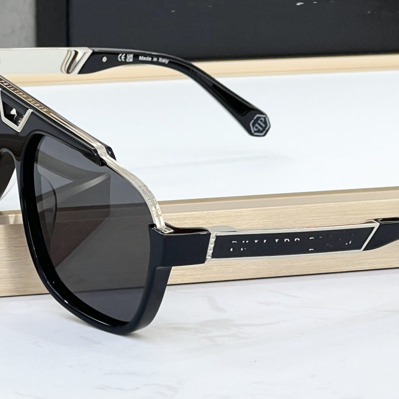 Cross-border European and American PP Fashion Sunglasses Men's Advanced Pilot Sunglasses Large Frame Plate Glasses Women's UV Protection