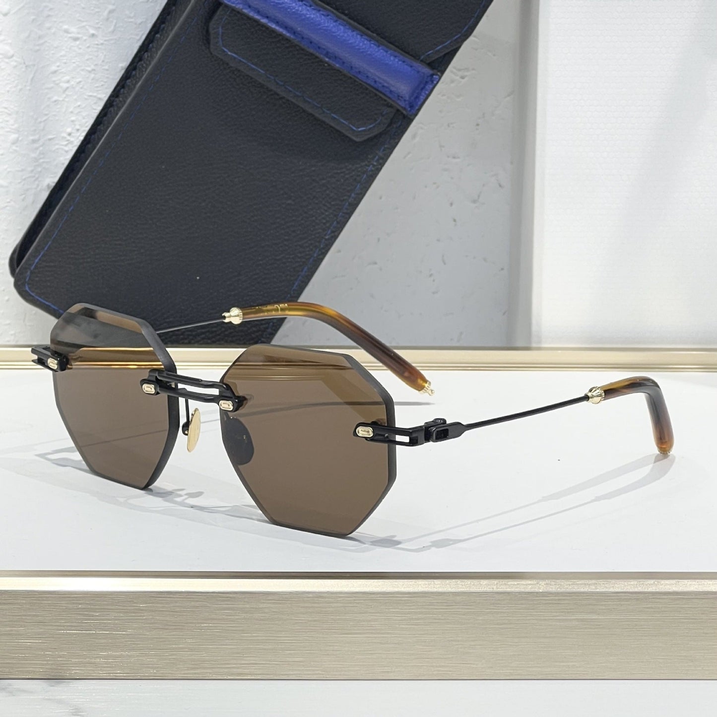 Cross-border European and American New Frameless Sunglasses Men's High-end Metal Wind Glasses Big-name Sunglasses Women's UV Protection