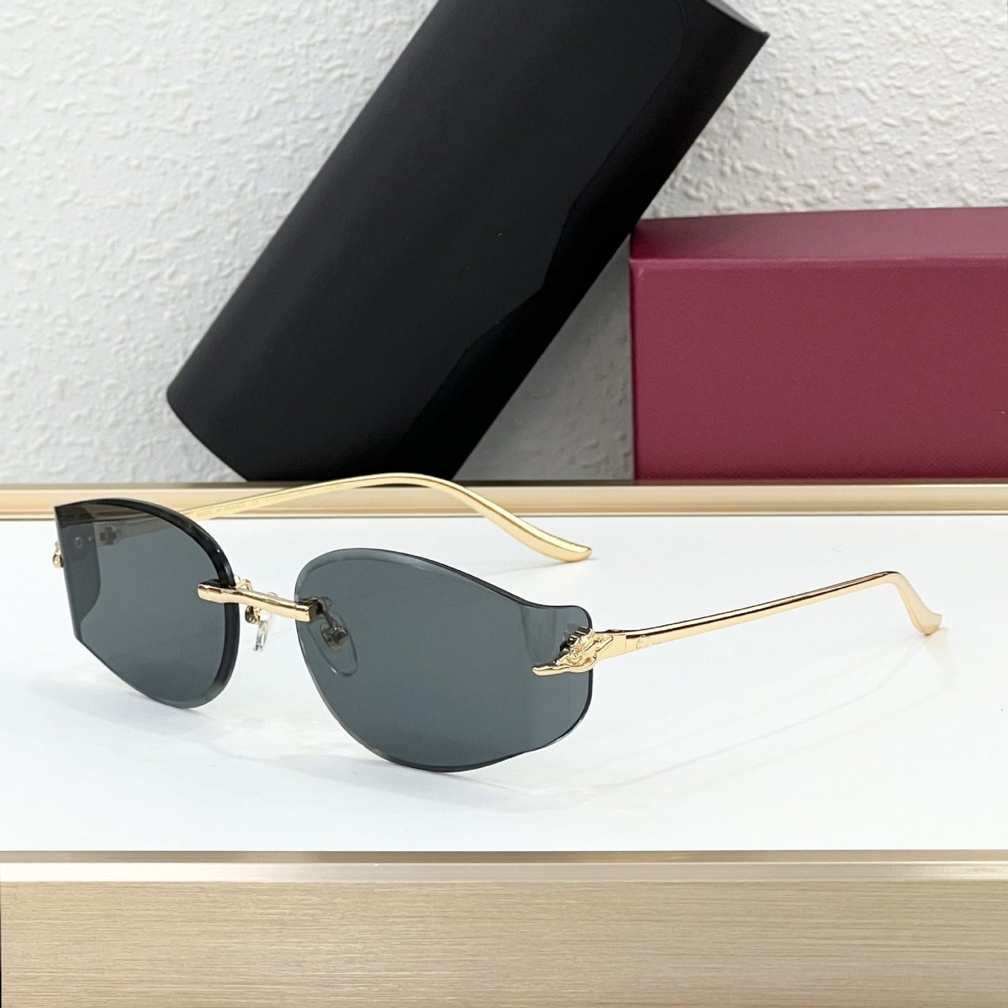 Cross-border Car Metal Frameless Sunglasses Men's High Sense Fashion Personality Curved Sunglasses Women's Big Brand UV Protection