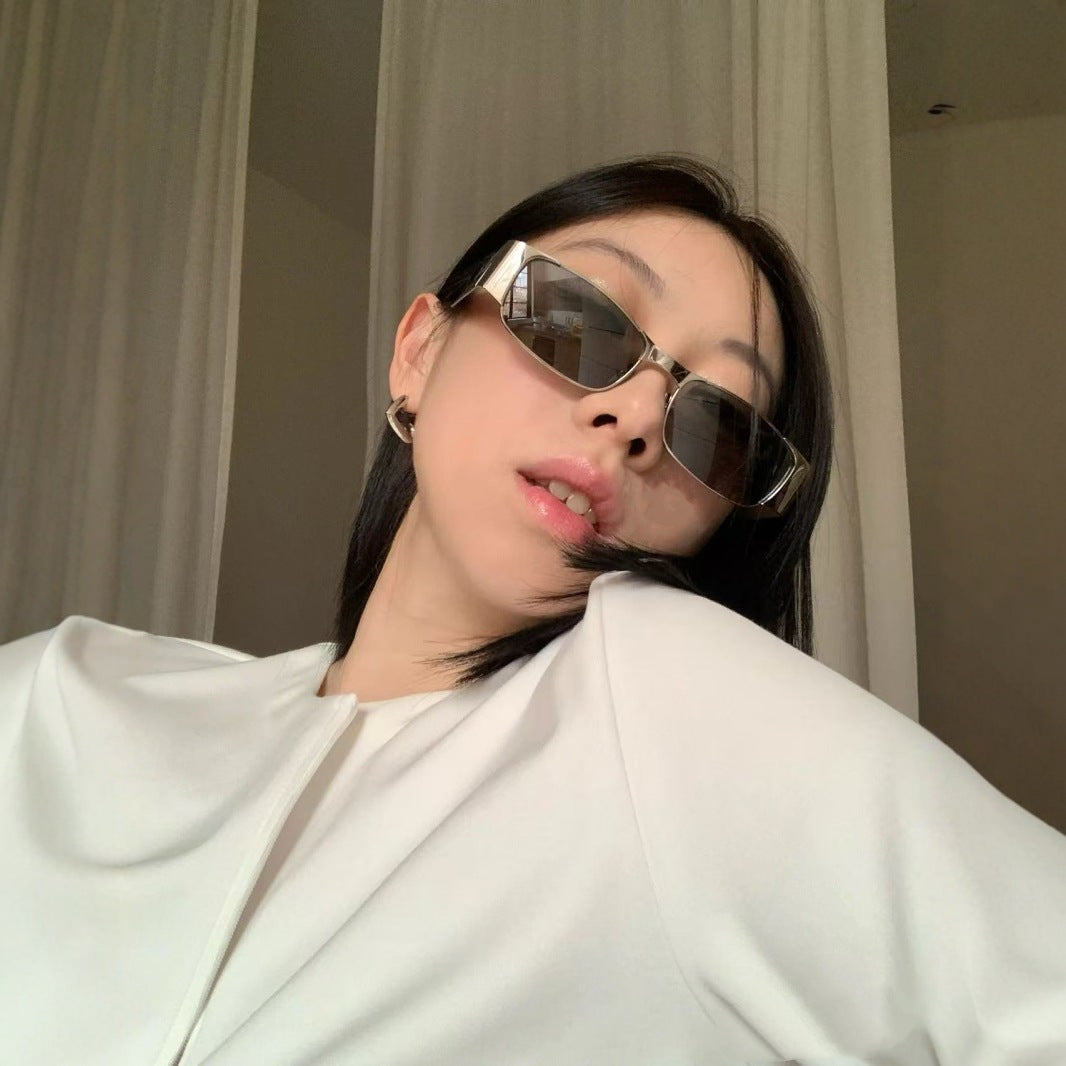 Cross-border Poplar Forest Sunglasses Light Luxury Metal Narrow Frame Glasses Women's Anti-ultraviolet Xiaohongshu Hot-selling Big-name Sunglasses