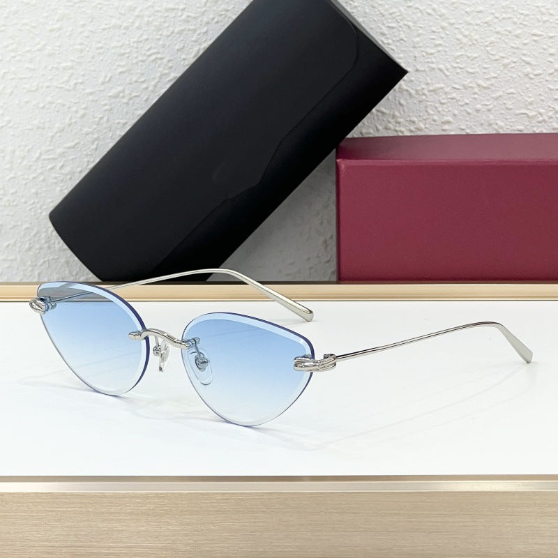 Cross-border European and American CAR Frameless Cat Eye Sunglasses Fashion Color-changing Glasses High Version Big-name Sunglasses Women's UV Protection