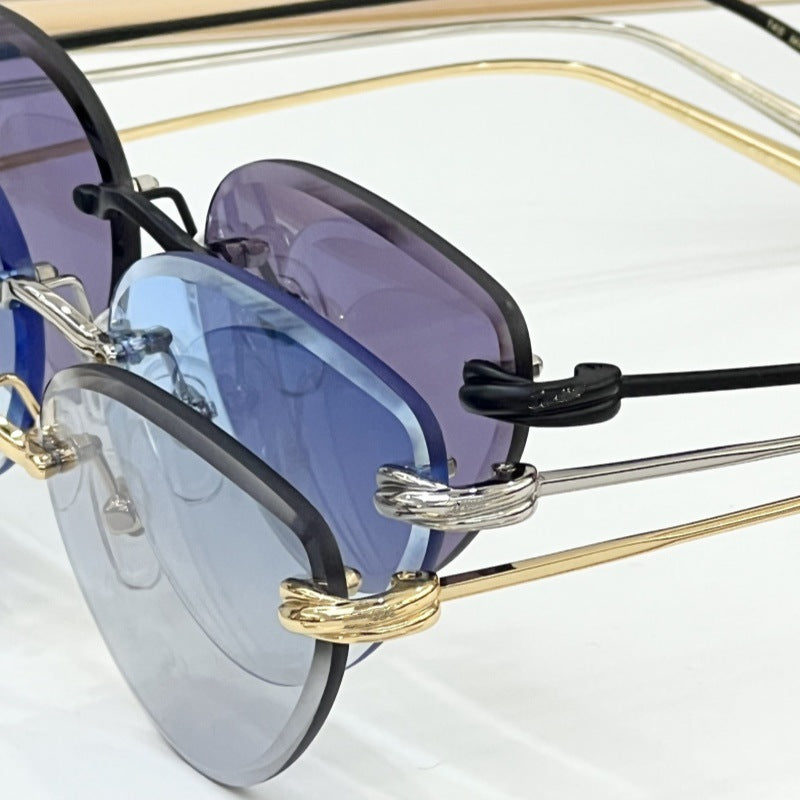 Cross-border European and American CAR Frameless Cat Eye Sunglasses Fashion Color-changing Glasses High Version Big-name Sunglasses Women's UV Protection