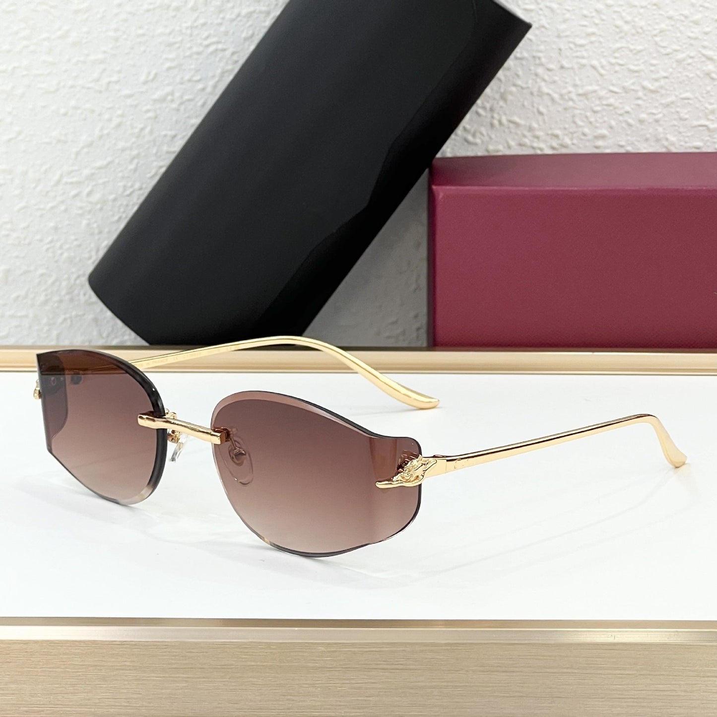 Cross-border Car Metal Frameless Sunglasses Men's High Sense Fashion Personality Curved Sunglasses Women's Big Brand UV Protection