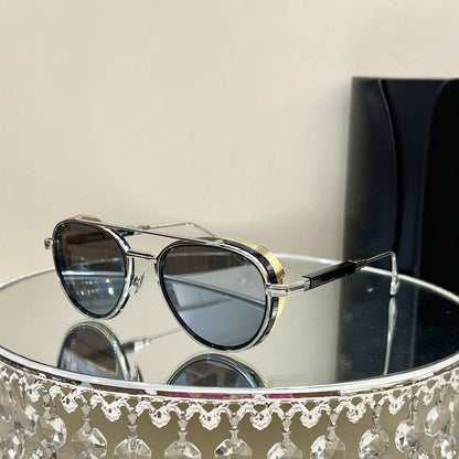 Cross-border MAY Fashion Retro Light Luxury Metal Style Sunglasses Round UV-proof Men's and Women's Sunglasses PADKYLOB