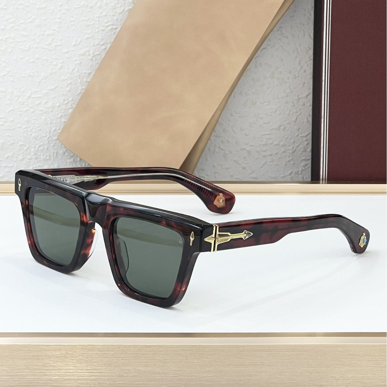 JMM Cross-border Japanese Handmade Metallic Sunglasses Fashion Luxury Gemstone Resort Square Men's and Women's Outdoor Sunglasses